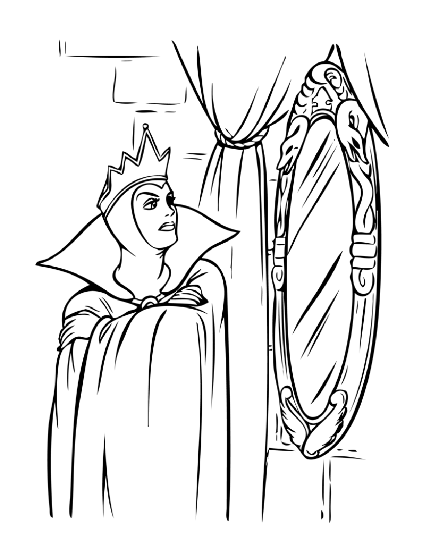 Coloriage Reine (Blanche Neige) devant son miroir