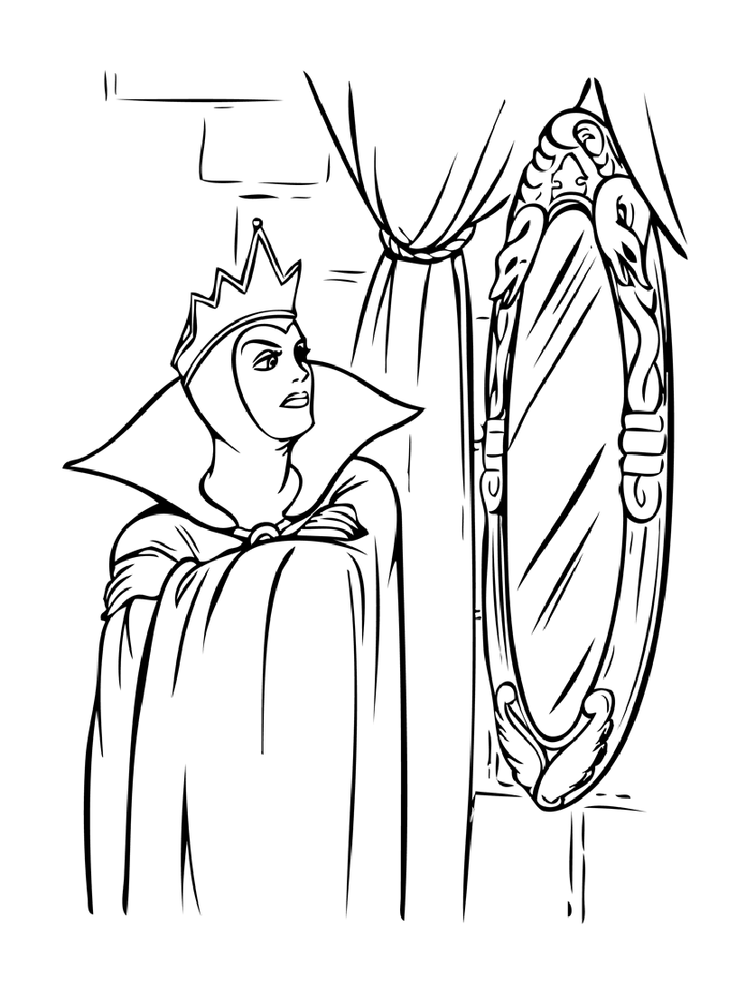 Mechante reine devant miroir blanche neige - 5 (Coloriage de Blanche-Neige et les Sept Nains à imprimer pour enfants)