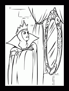 Coloriage de Blanche-Neige et les Sept Nains à imprimer pour enfants : Mechante-reine-devant-miroir-blanche-neige-5