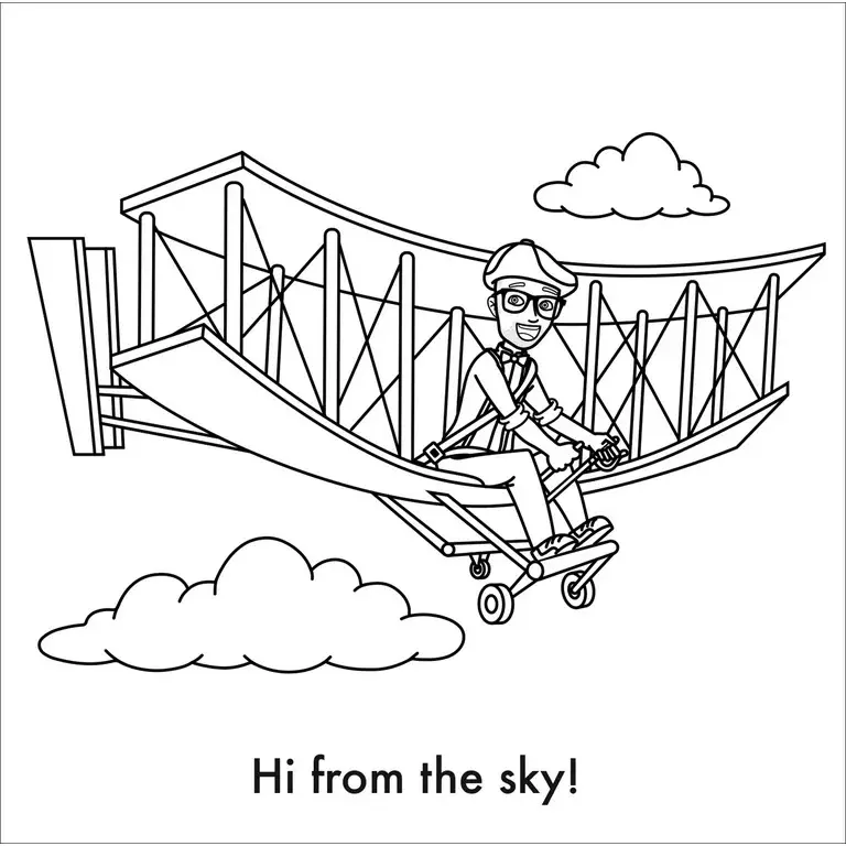 Blippi dans un vieil avion (Coloriage à imprimer pour enfants)