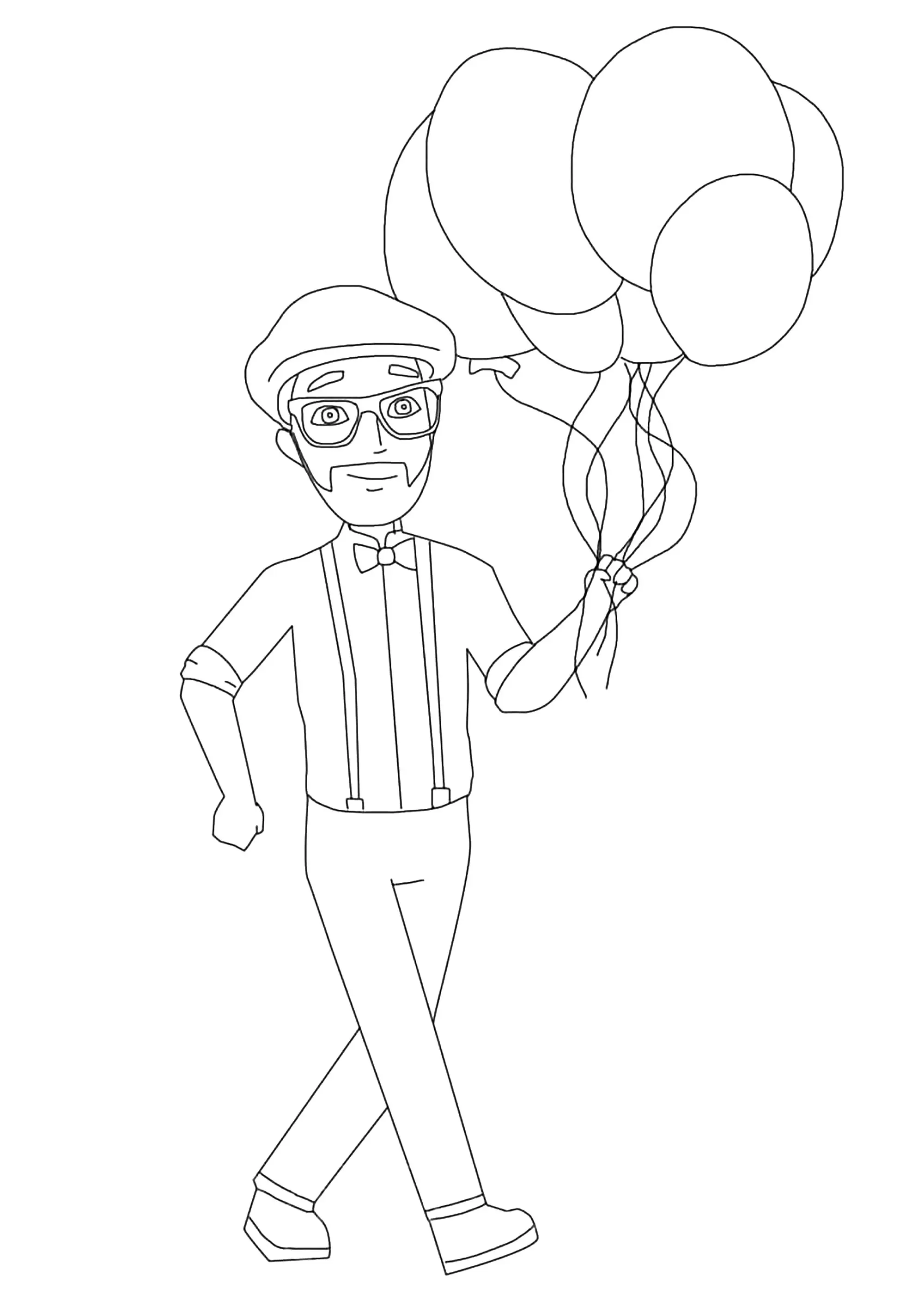 Blippi et des balons (Coloriage à imprimer pour enfants)