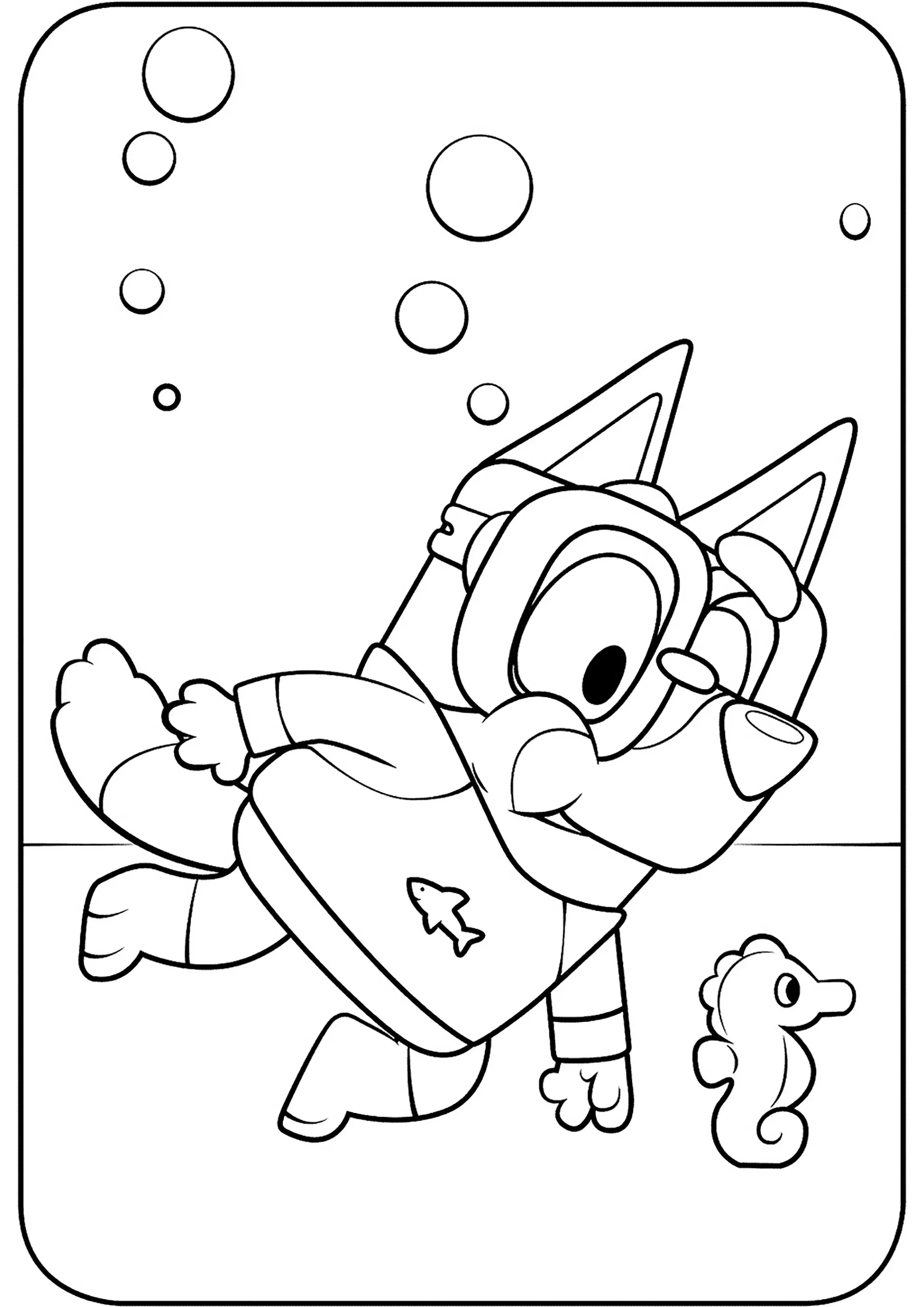 Bluey sous l'eau (Coloriage à imprimer pour enfants)