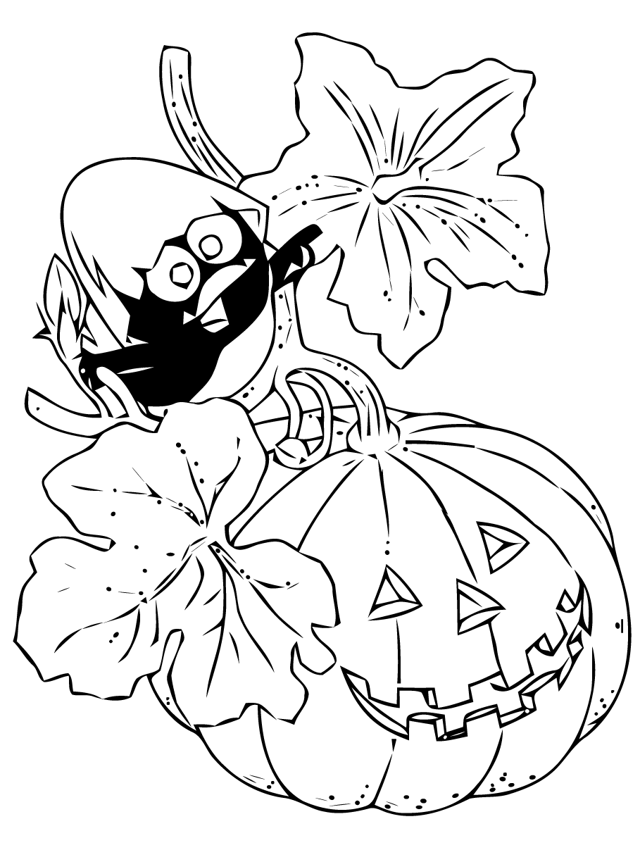 Caliméro et une citrouille d'Halloween à colorier