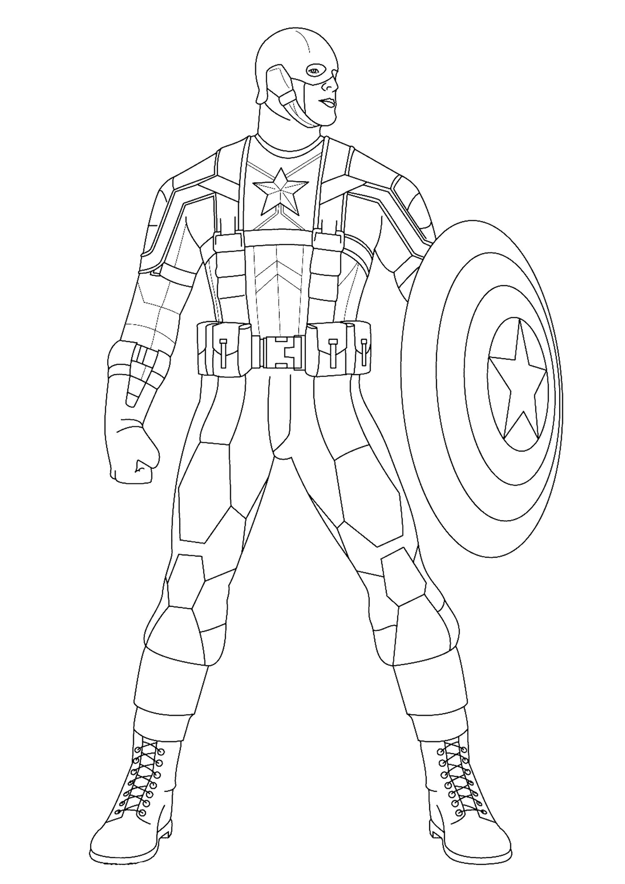 Simple coloriage de Captain America pour enfants