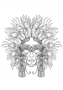 Coloriage de à imprimer pour enfants : Superbe masque du Carnaval de Venise