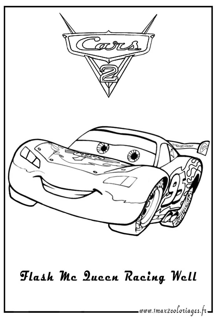 Le célèbre Flash Mc Queen dans un coloriage de Cars 2