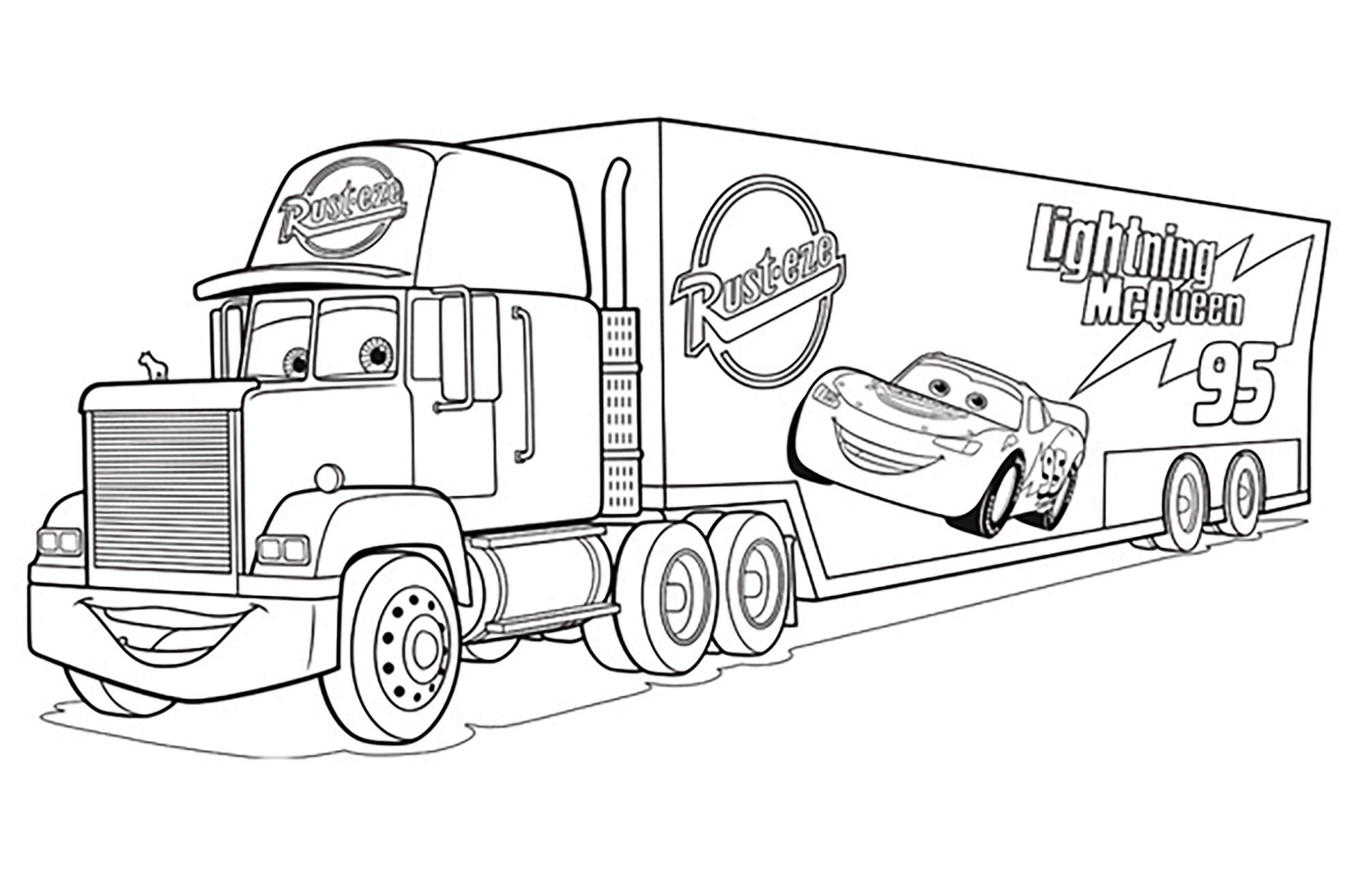 Joli coloriage de Cars 3 simple pour enfants : Mack Truck