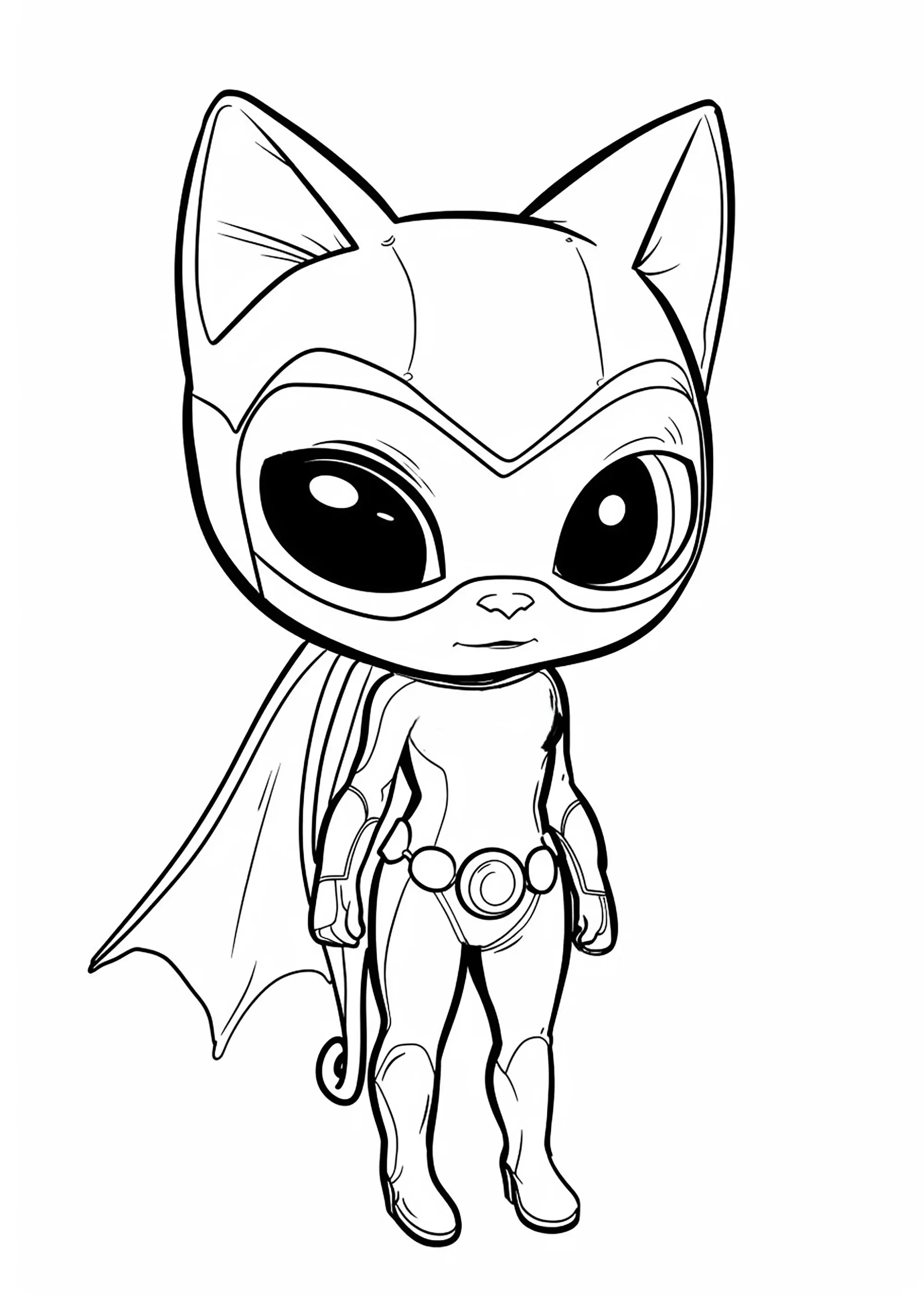 Catwoman avec une grosse tête (Coloriage à imprimer pour enfants)
