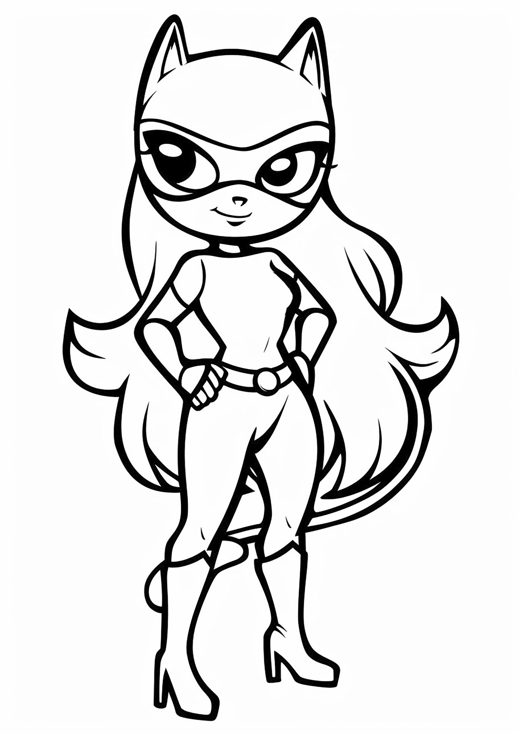 Catwoman style Kawaii (Coloriage à imprimer pour enfants)