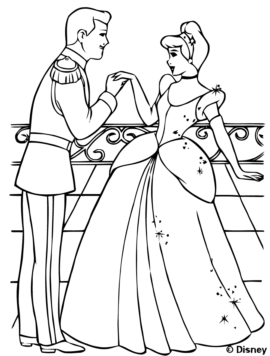 Cendrillon avec son prince à colorier