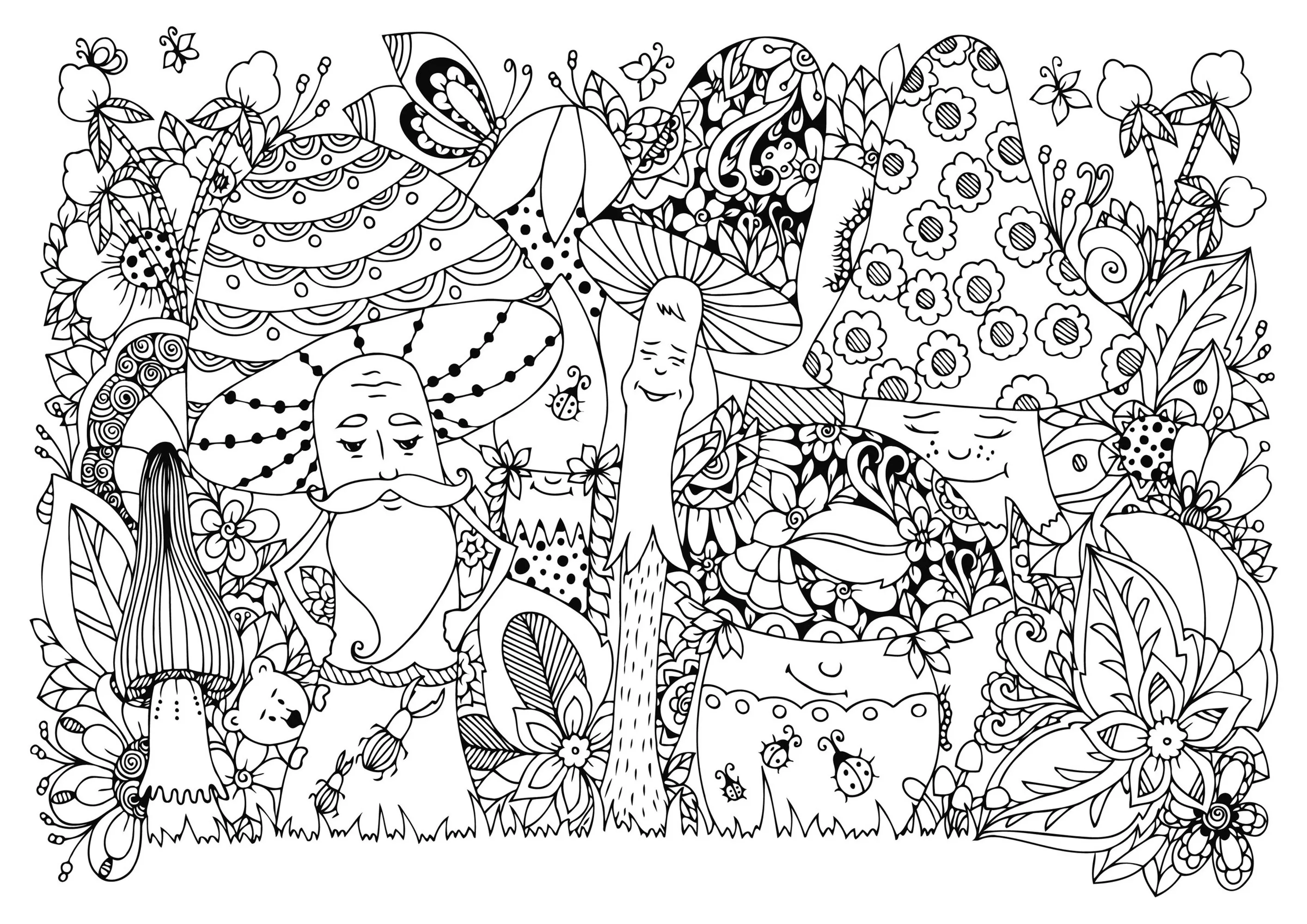 Champignons rigolos (Coloriage à imprimer pour enfants)
