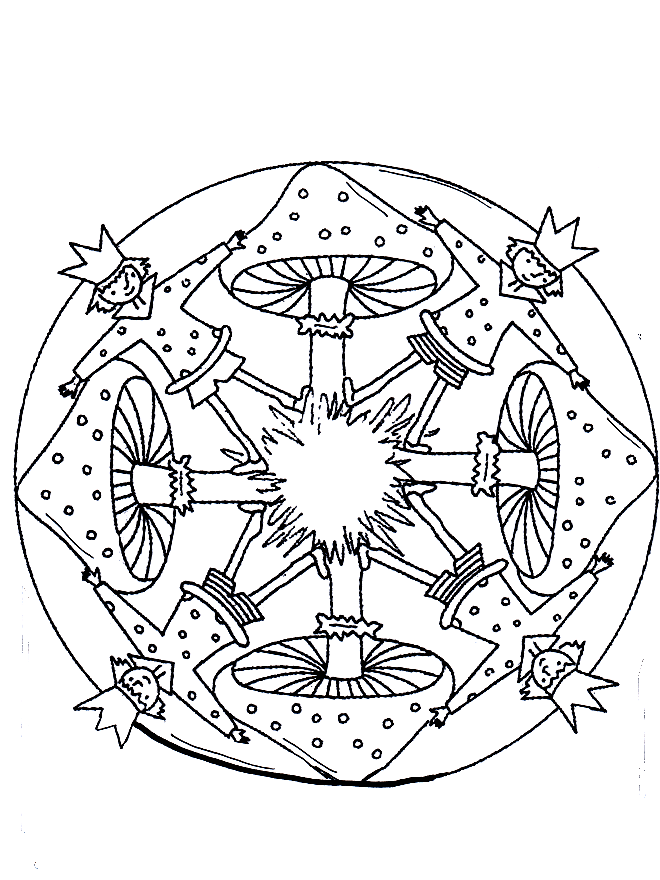 Coloriage d'une rosace avec Champignons