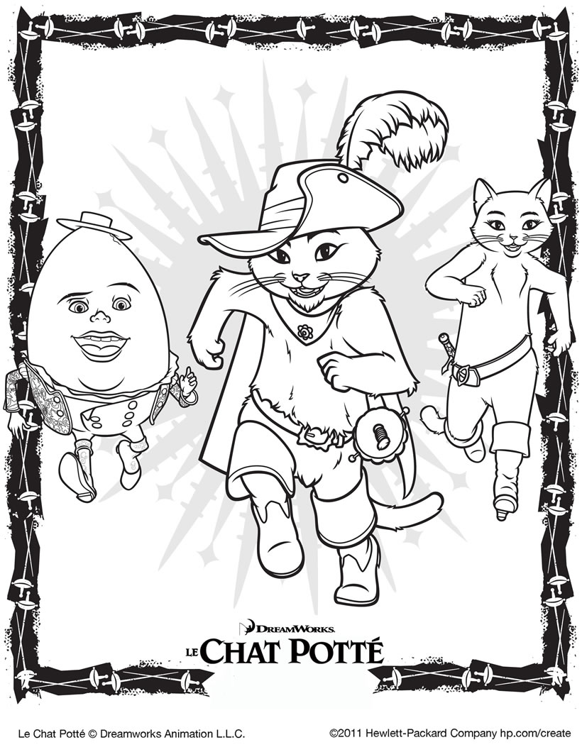 Coloriage amusant de Le Chat potté à imprimer et colorier