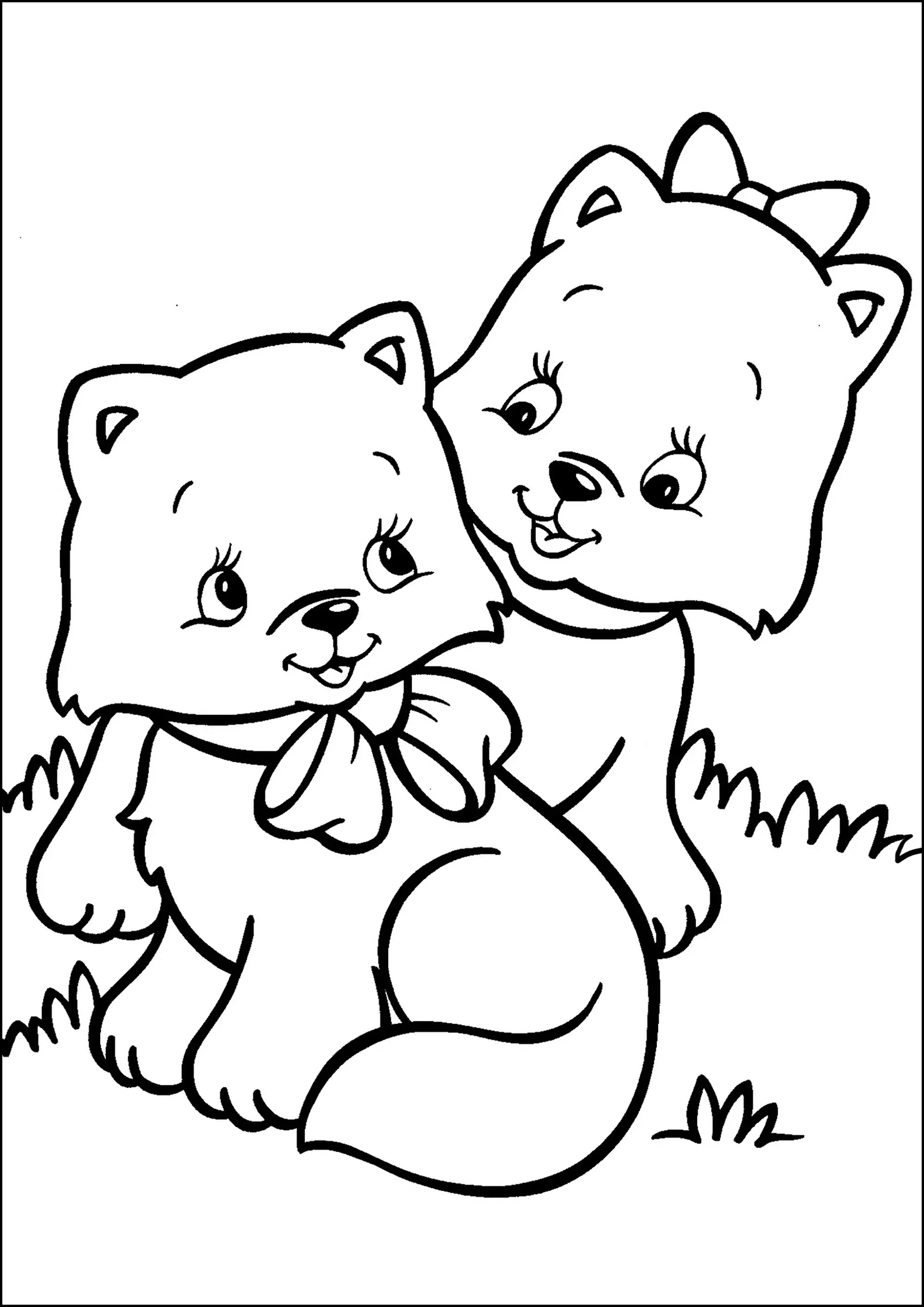 Deux jolis chatons dans le jardin (Coloriage de Chats à imprimer pour enfants)