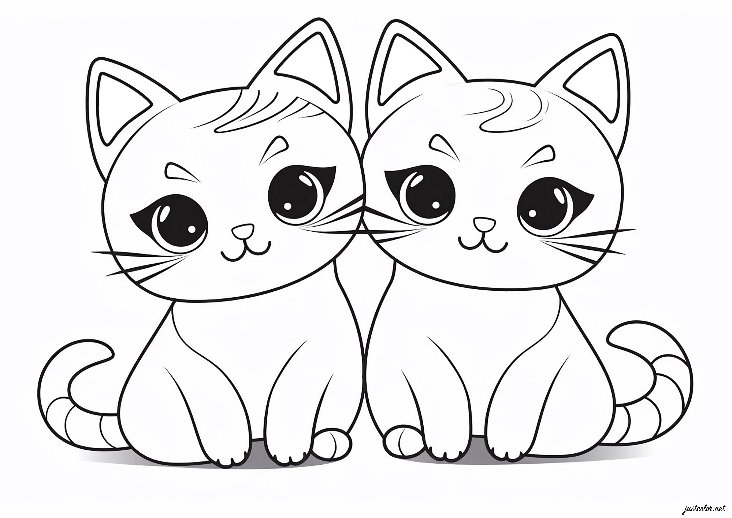 Deux chats dessinés au style Kawaii, très simplement