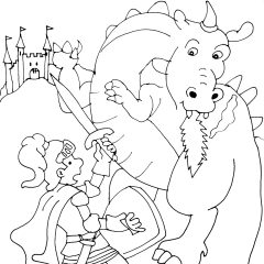 Coloriages de Chateaux, Chevaliers et Dragons à imprimer pour enfants