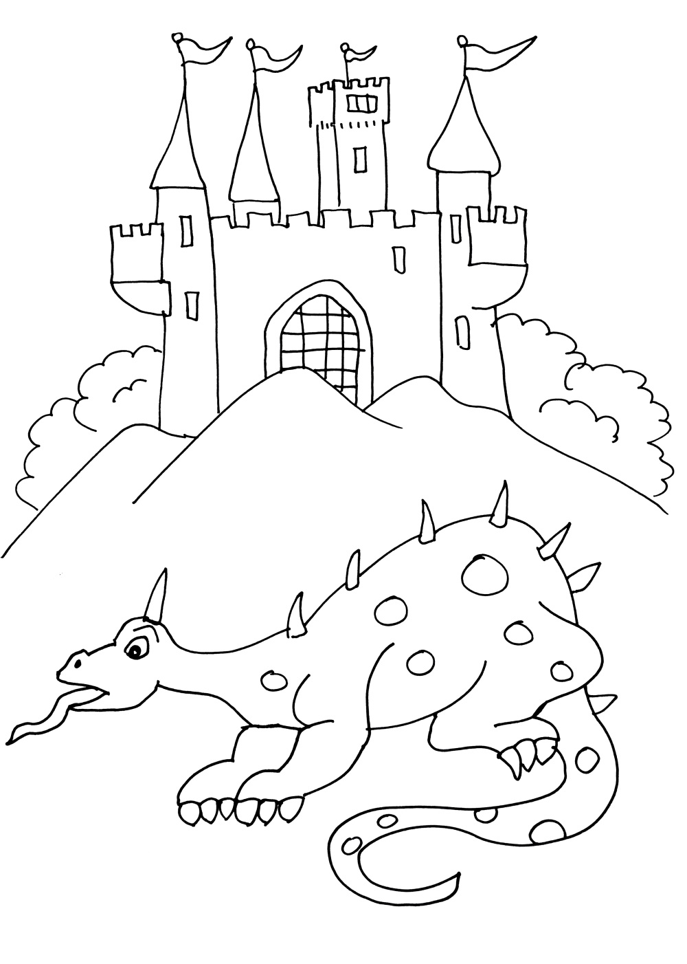 Un dragon devant un chateau