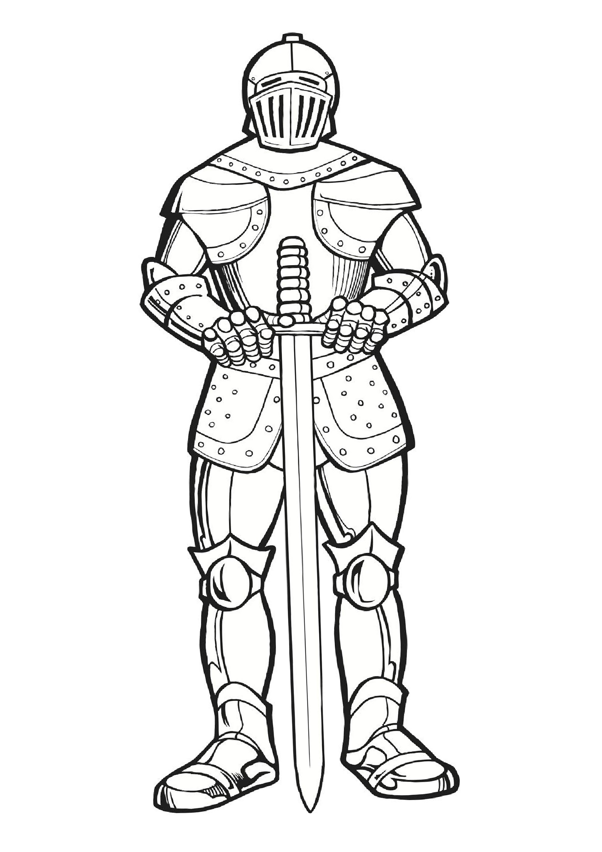 Armure de chevalier (Coloriage de Chateaux, Chevaliers et Dragons à imprimer pour enfants)