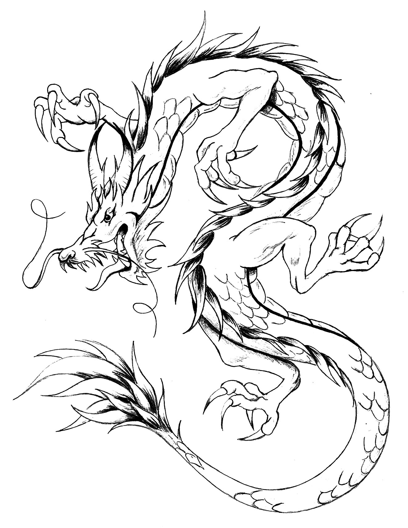Un coloriage facile de dragon, style japonais