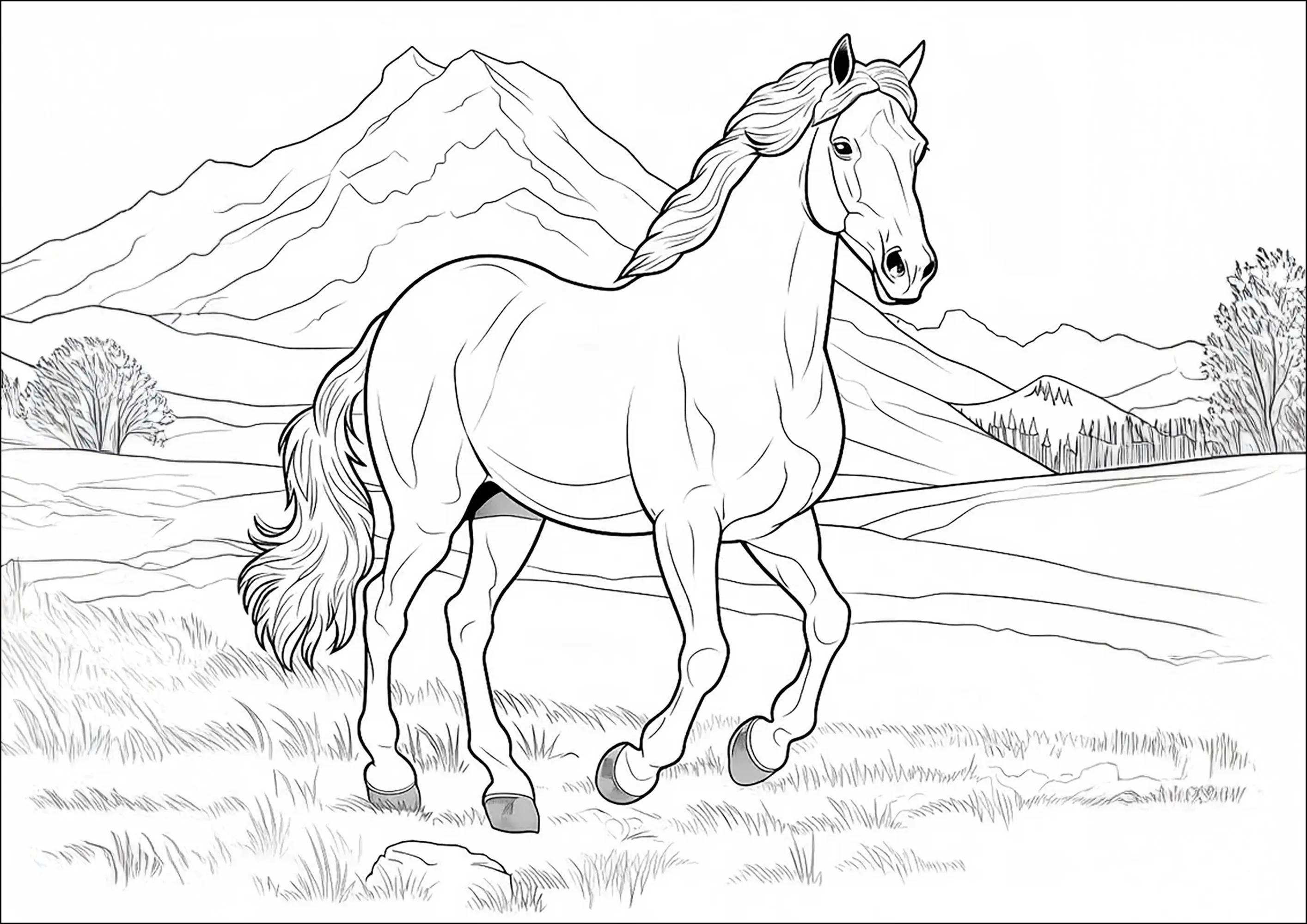 Cheval au trot (Coloriage de Chevaux à imprimer pour enfants)