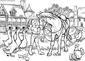 Chevaux et oies (Coloriage)