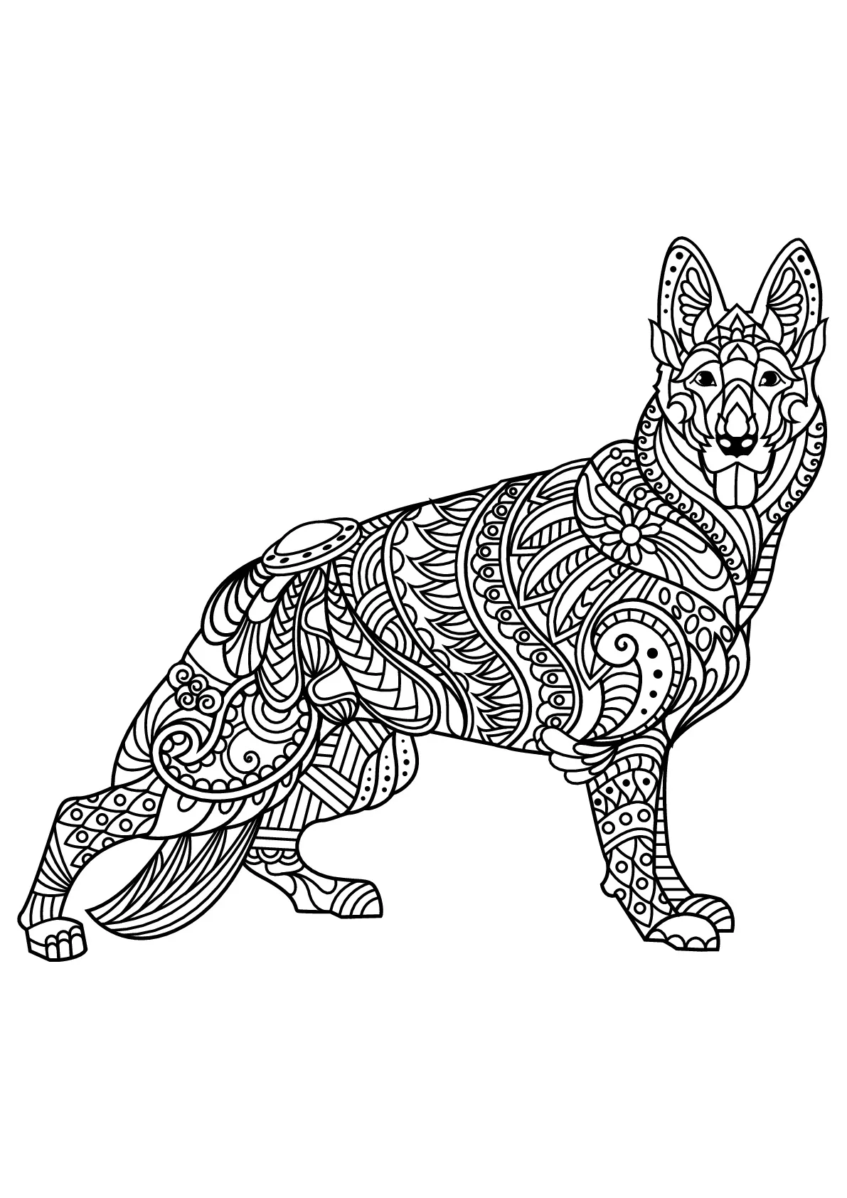 Berger allemand (Coloriage de Chiens à imprimer pour enfants)