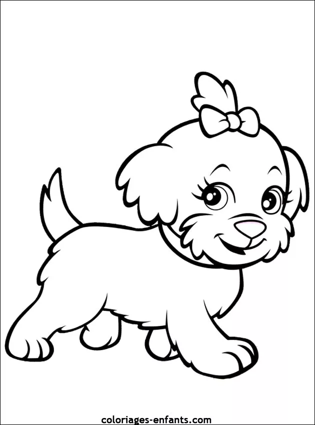 Coloriage de petite chienne gentille (Chiens)