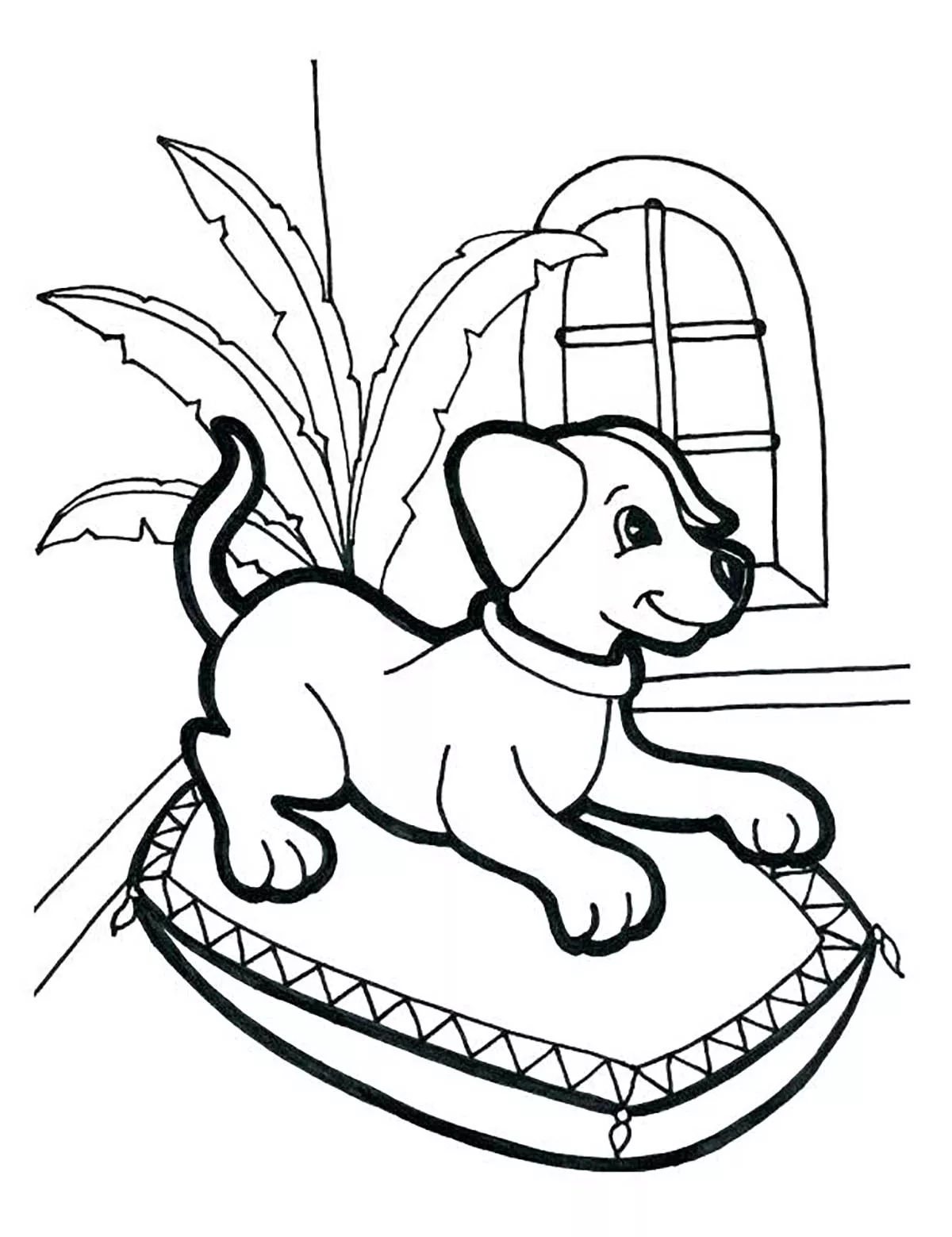 Chien au panier (Coloriage à imprimer pour enfants)