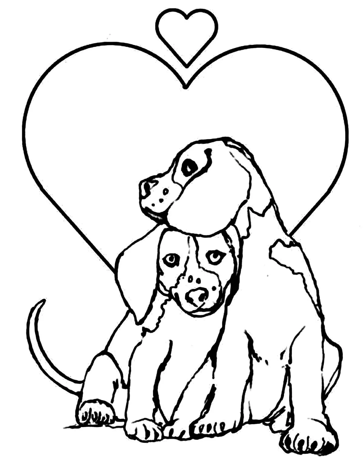 Chiens et coeurs (Coloriage à imprimer pour enfants)