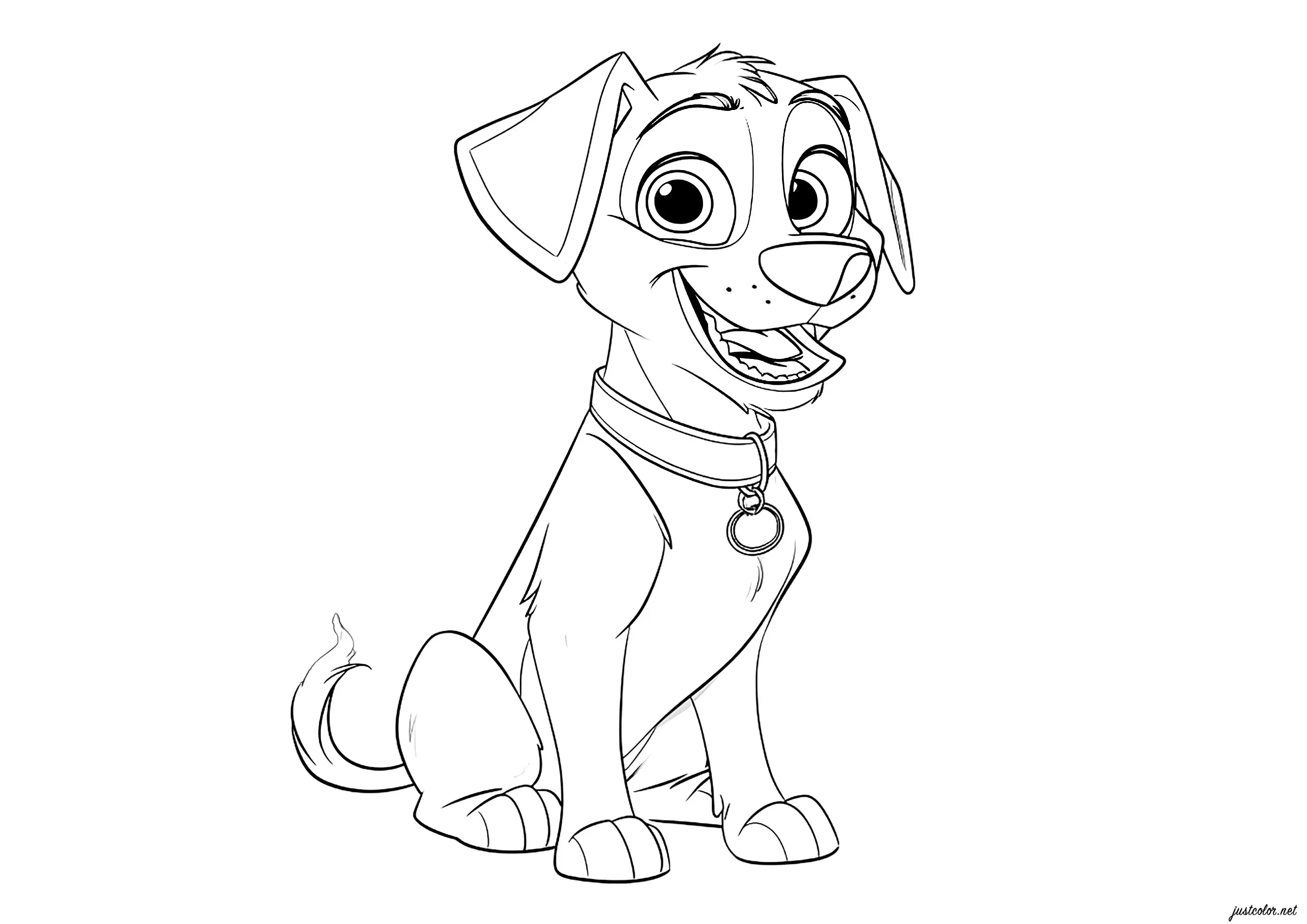 Jeune chien avec un beau collier (Coloriage à imprimer pour enfants)
