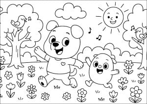 Balade joyeuse dans le parc (Coloriage de Chiens)
