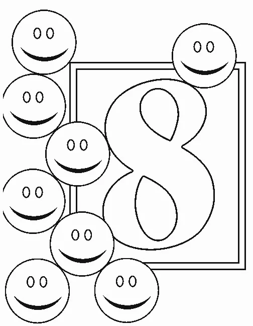 Nombre - 08 (Coloriage de Chiffres à imprimer pour enfants)