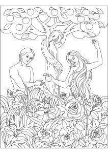 Joli coloriage de Adam et Eve