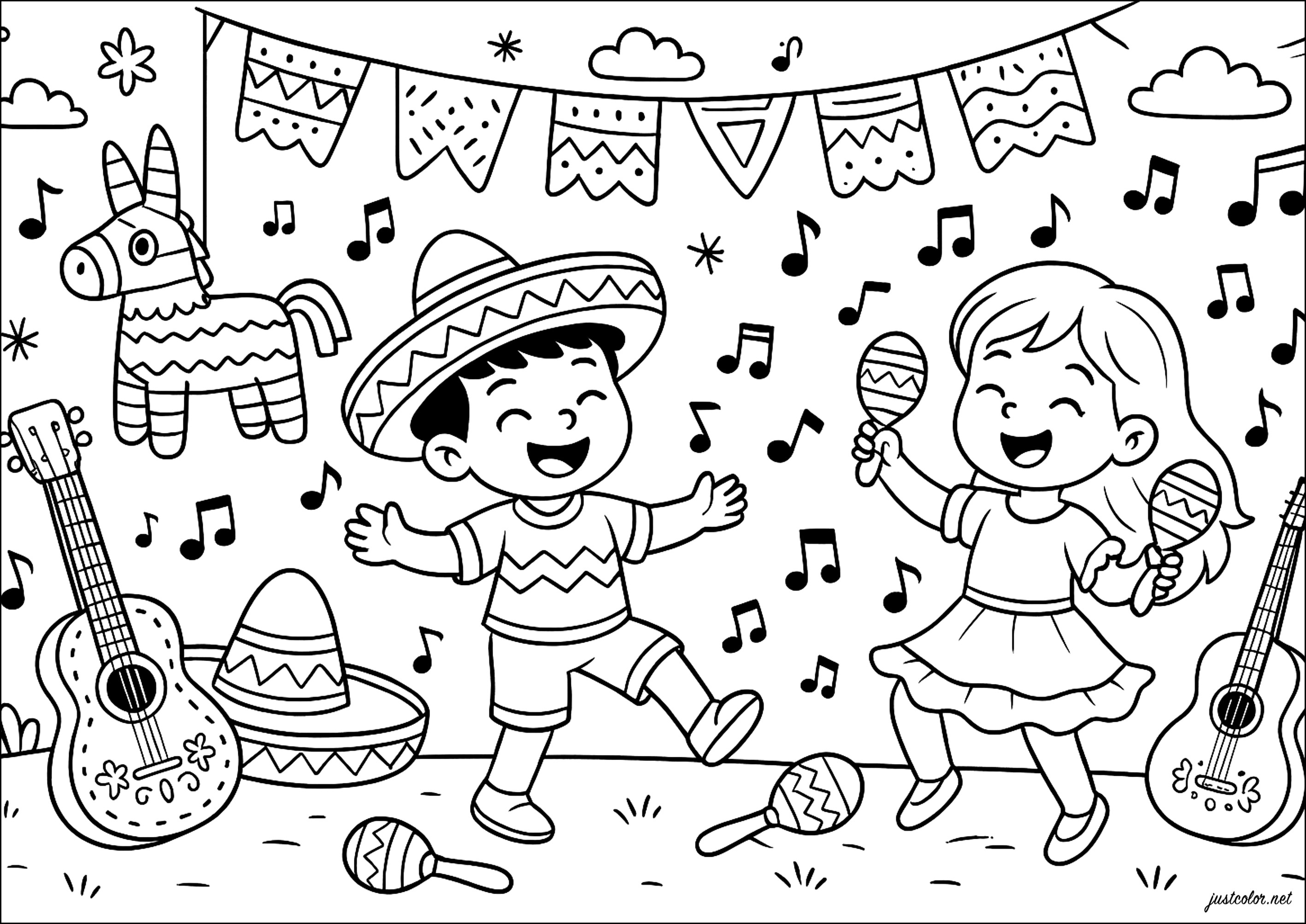 Célébrations mexicaines - Coloriages de Cinco De Mayo à imprimer, image size:2834x2006