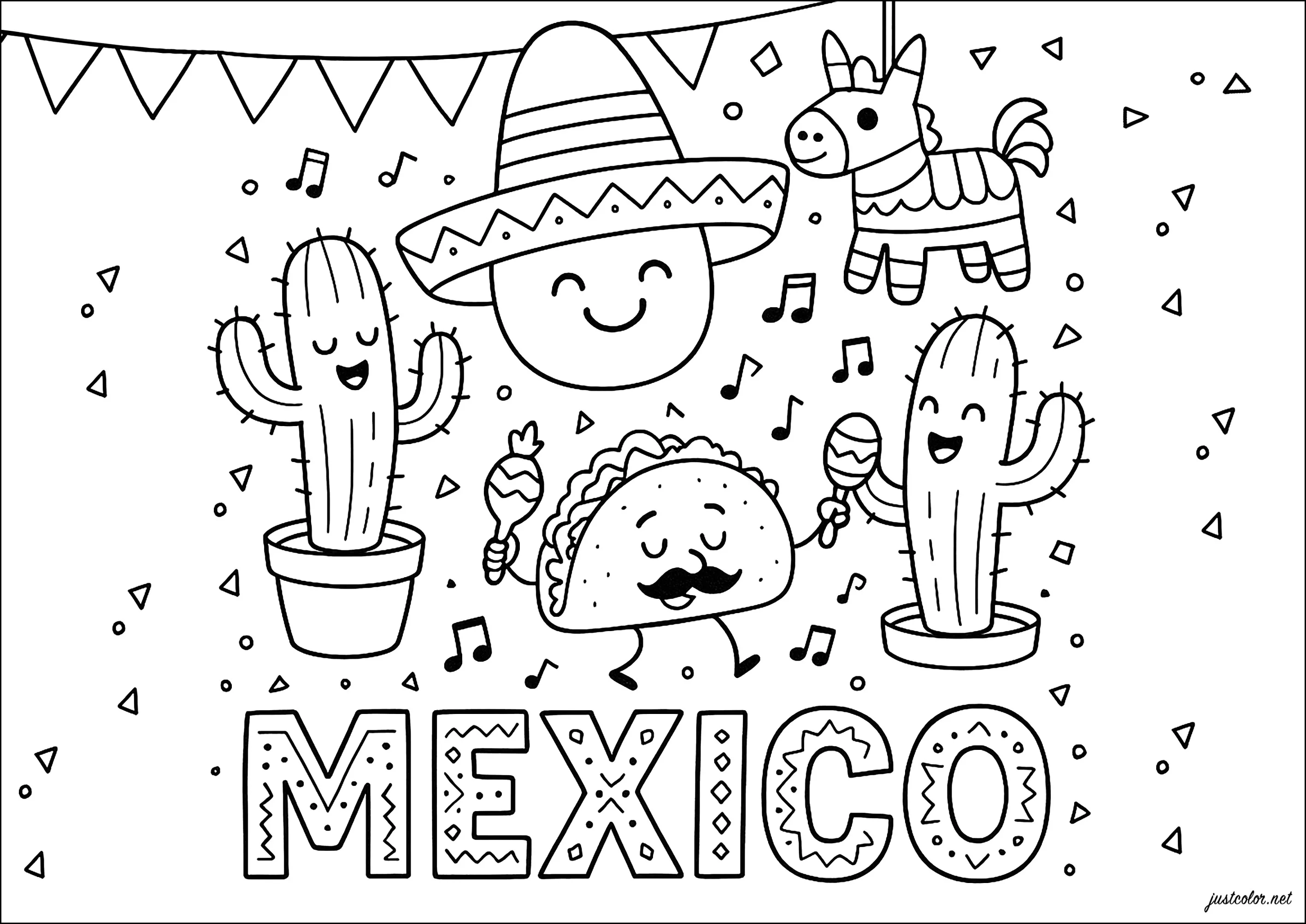 Fête joyeuse sous le soleil mexicain - Coloriages de Cinco De Mayo à  imprimer, image size:2834x2006