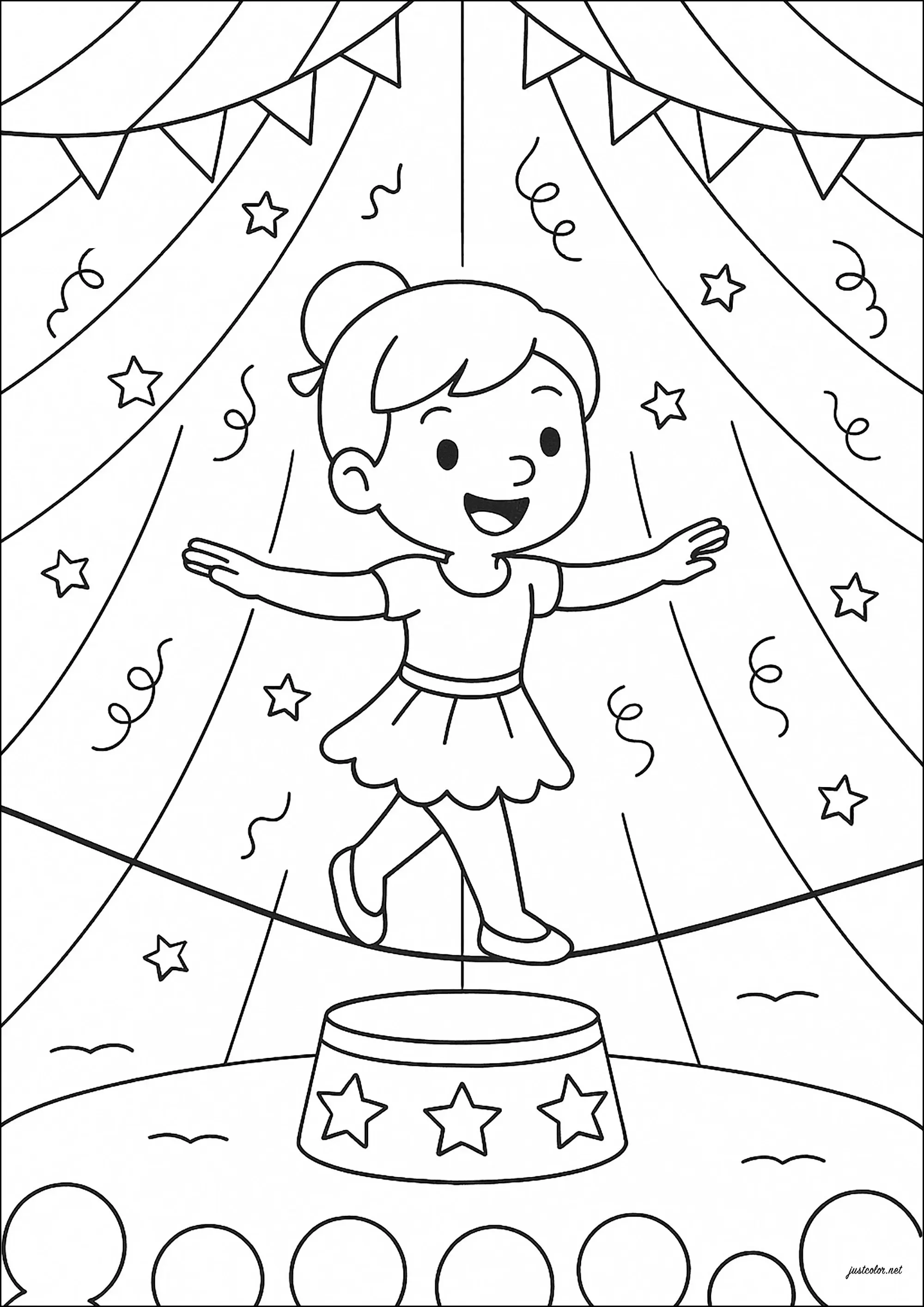 La petite funambule (Coloriage de Cirque à imprimer pour enfants)