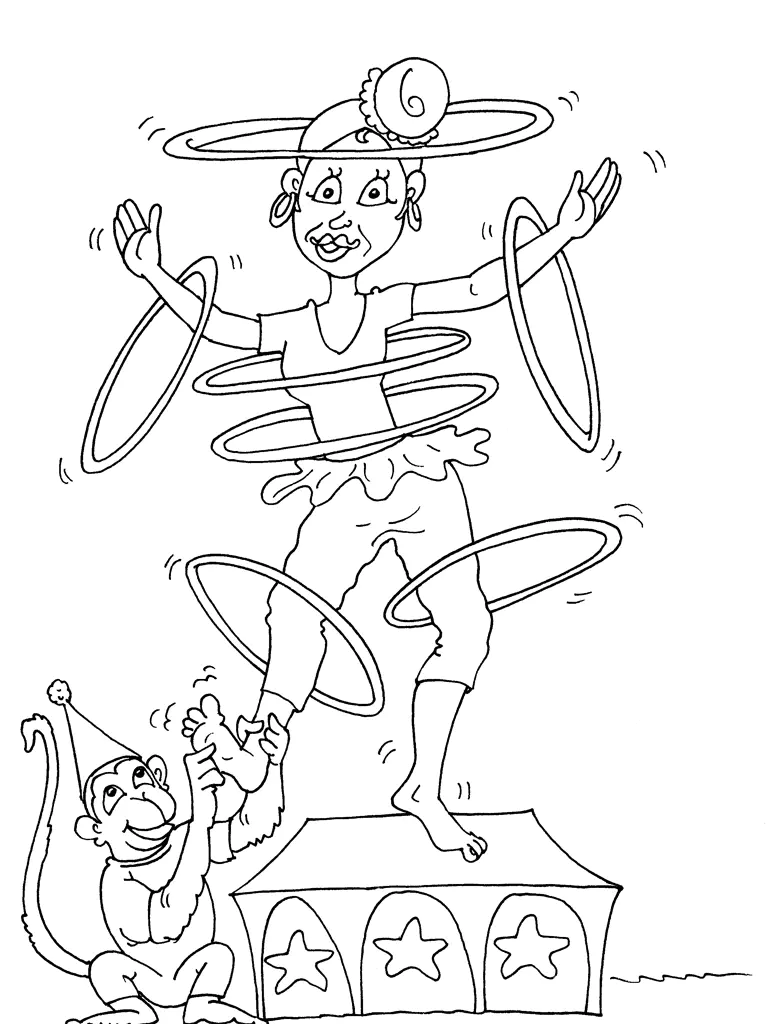 Clown et ballons avec chiffres (Coloriage de Cirque à imprimer pour enfants)