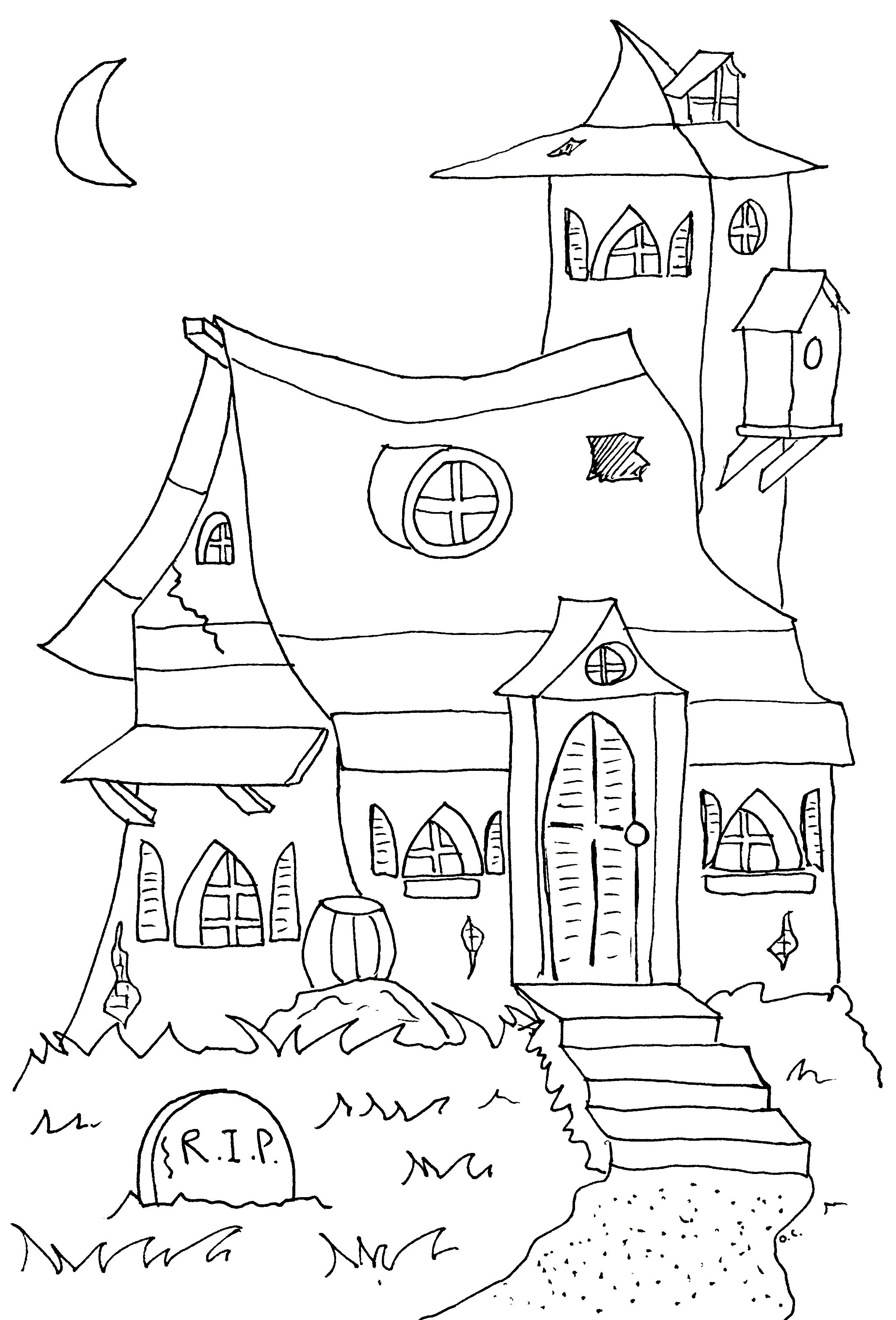 Super coloriage de Halloween assez simple avec une Maison hantée