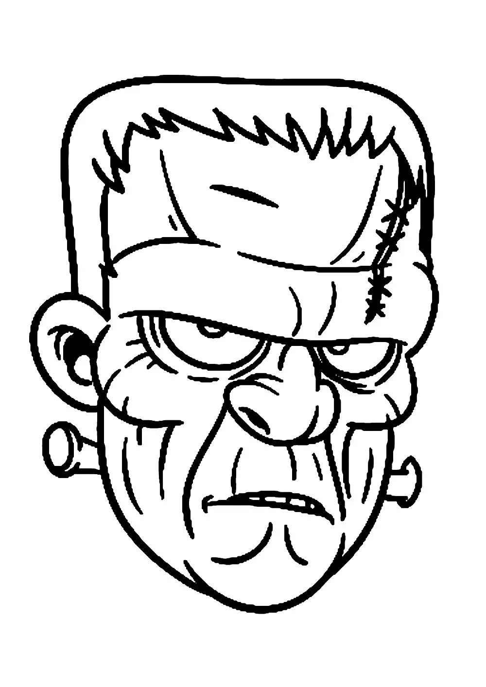 Tête de Frankenstein (Coloriage d'Halloween à imprimer pour enfants)