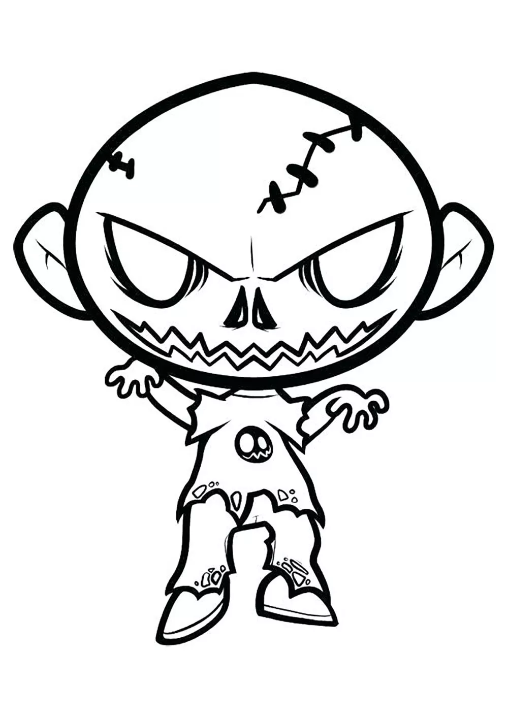 Zombie (Coloriage d'Halloween à imprimer pour enfants)