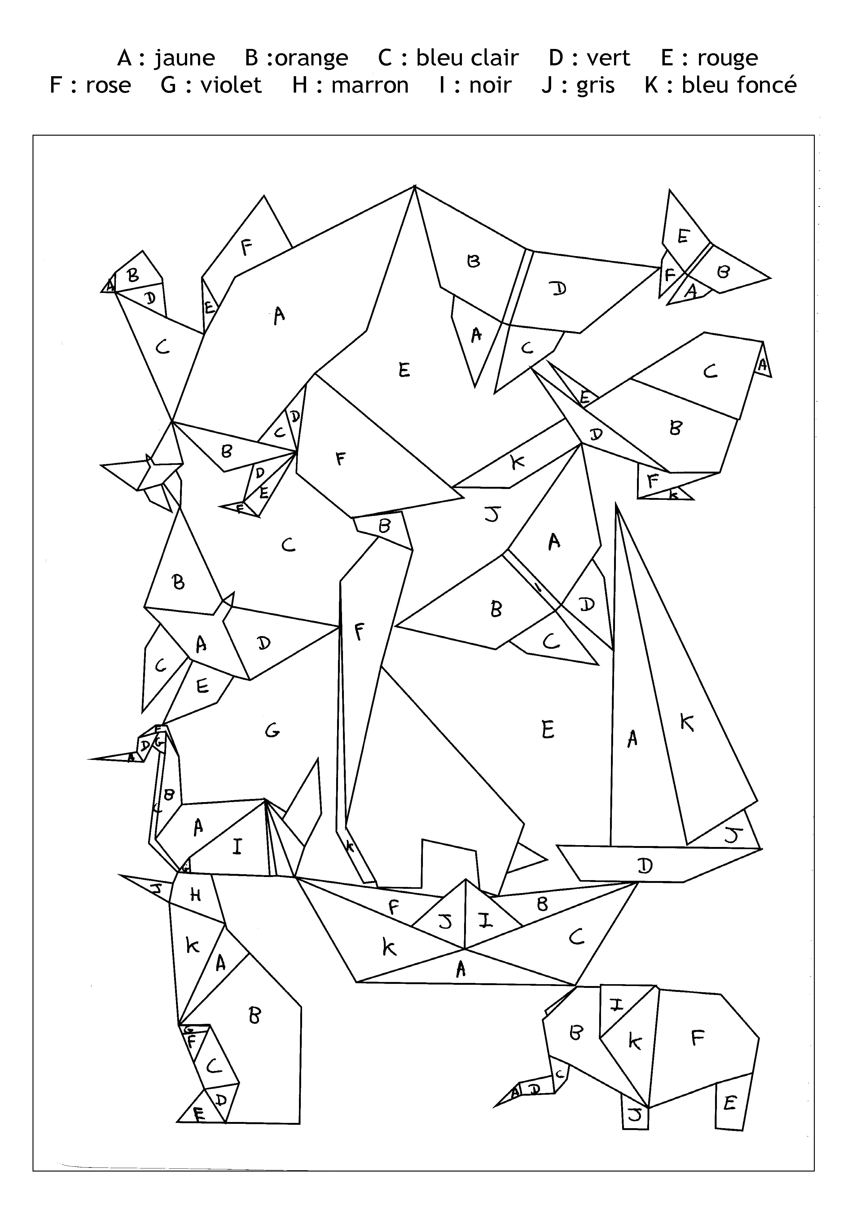 Magique a imprimer lettres origami (Coloriage de Coloriages magiques à imprimer pour enfants)
