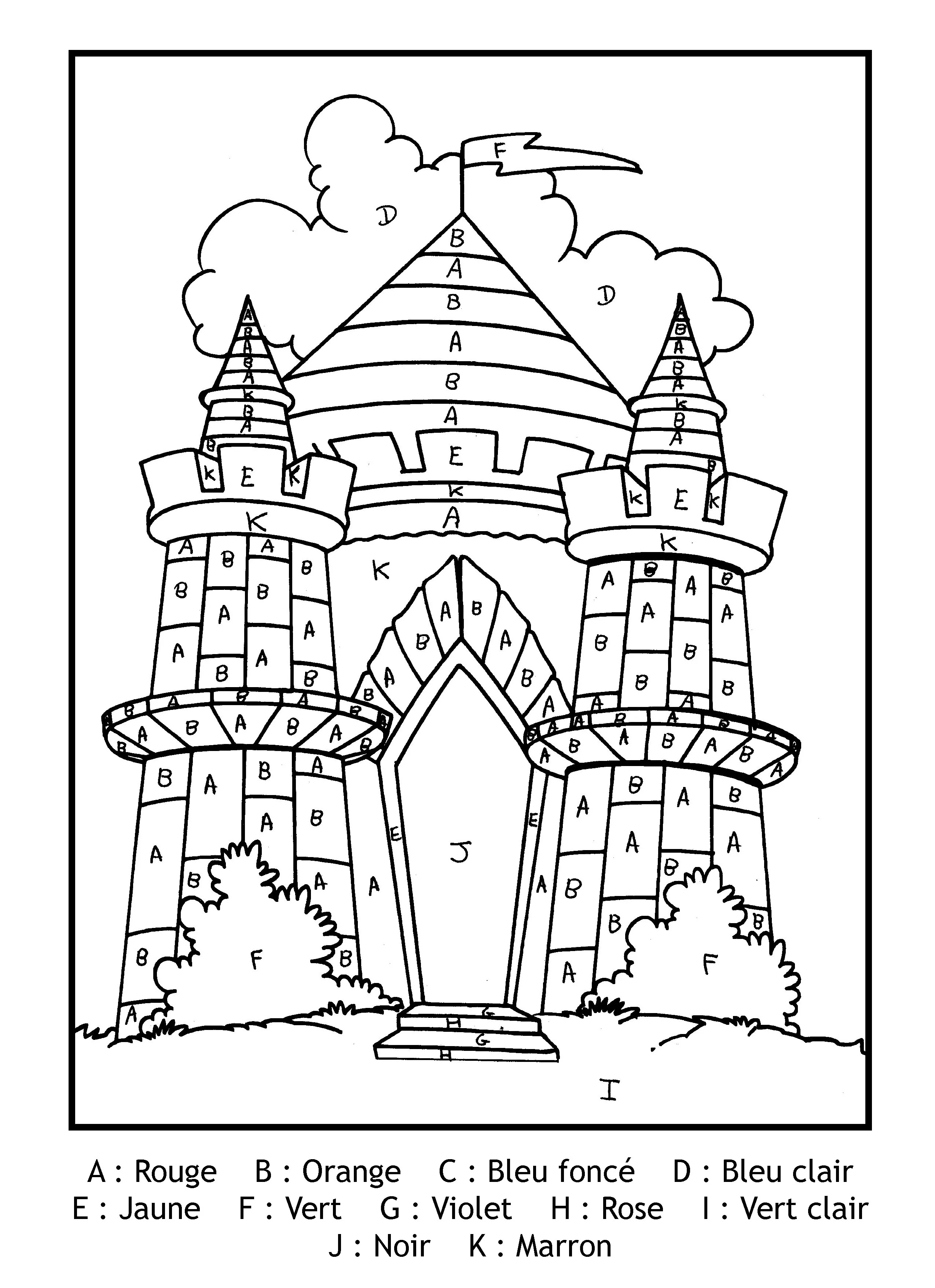 Magique gratuit lettres chateau (Coloriage de Coloriages magiques à imprimer pour enfants)