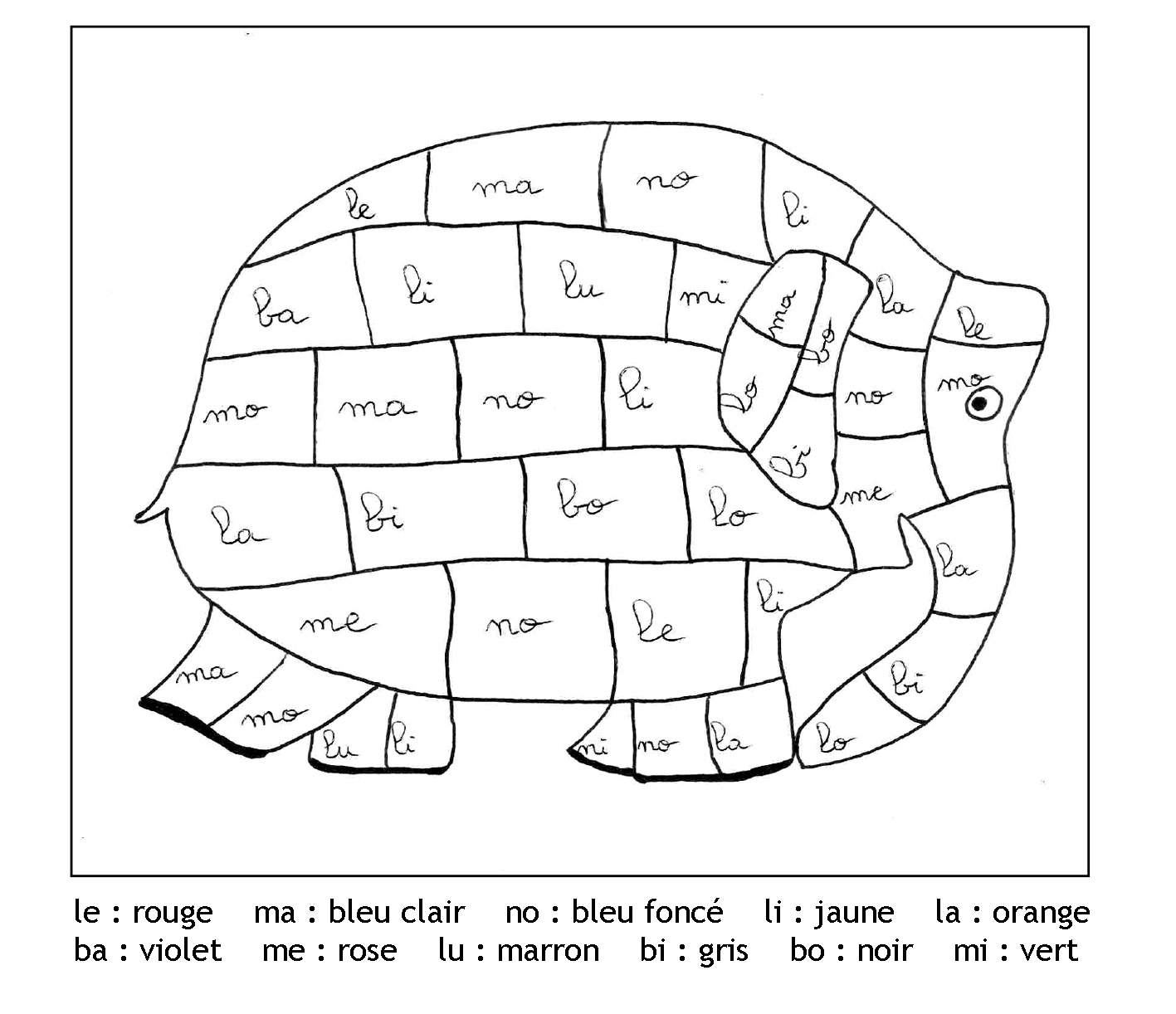 Un éléphant à colorier avec des codes syllabes / couleurs