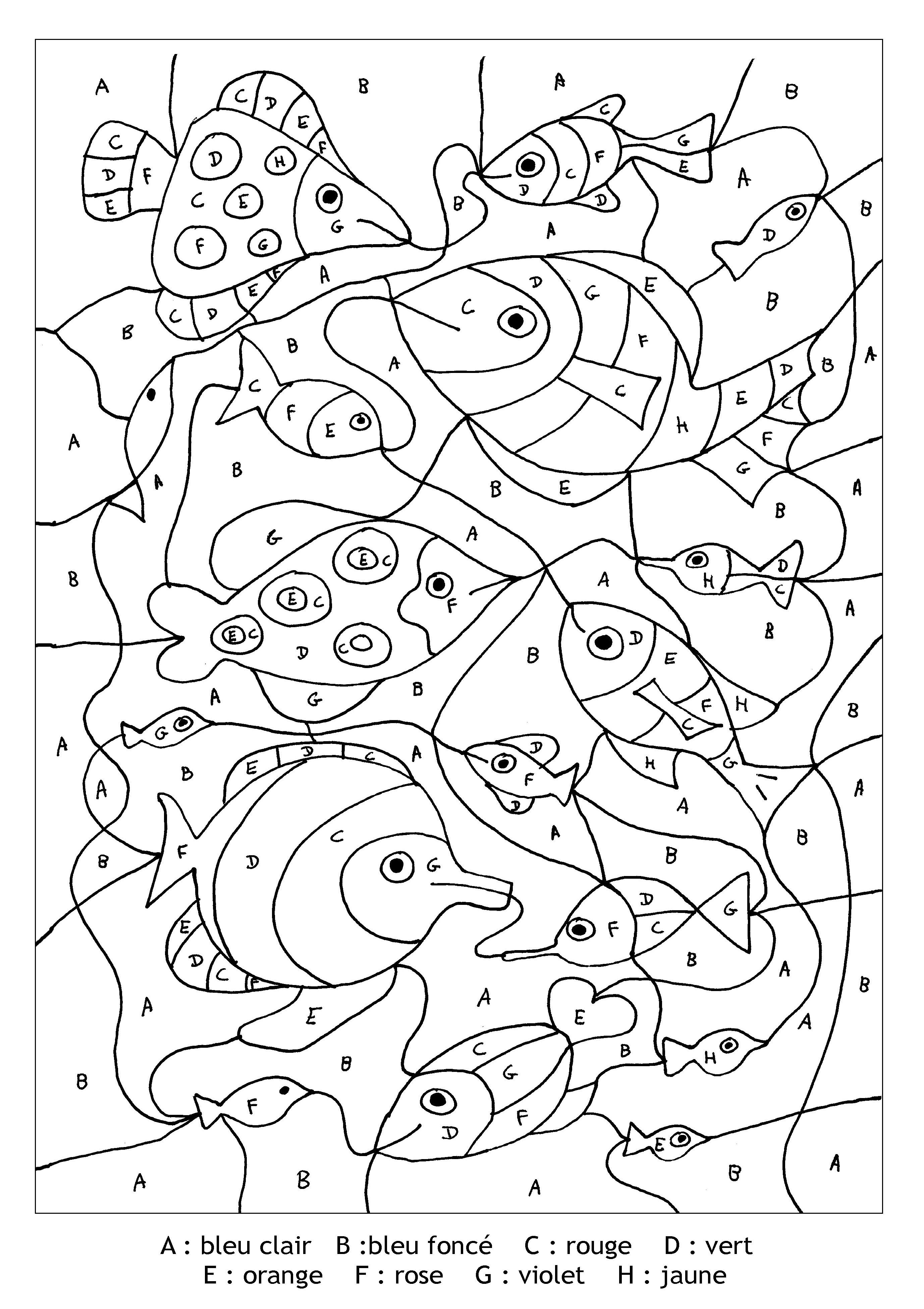 Magique lettres poissons Coloriages de Coloriages magiques à imprimer — free download