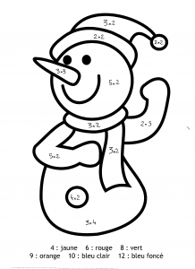 Coloriage magique a imprimer bonhomme de neige multiplication