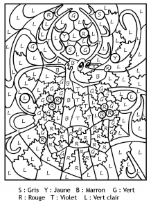 Coloriage magique gratuit lettres renne noel