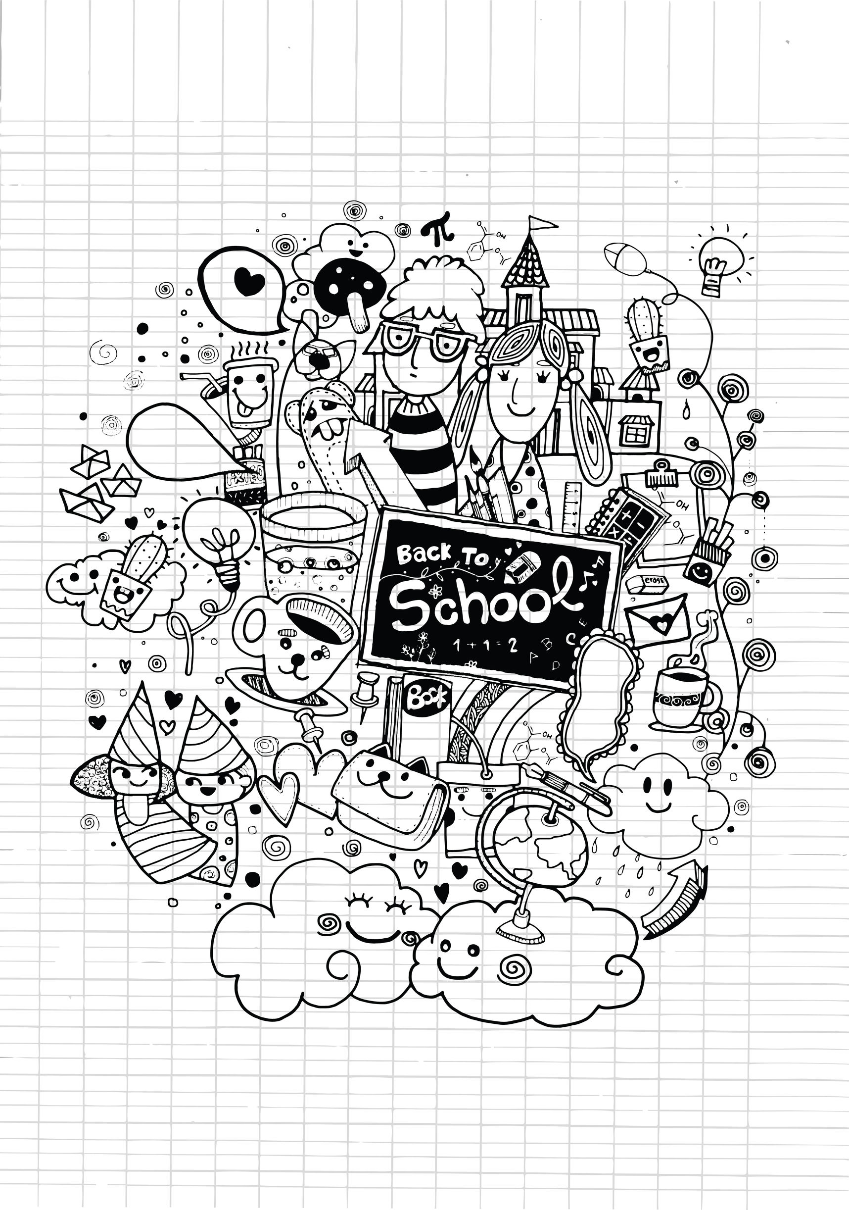 Doodle à colorier 'Rentrée des classes', par 9george