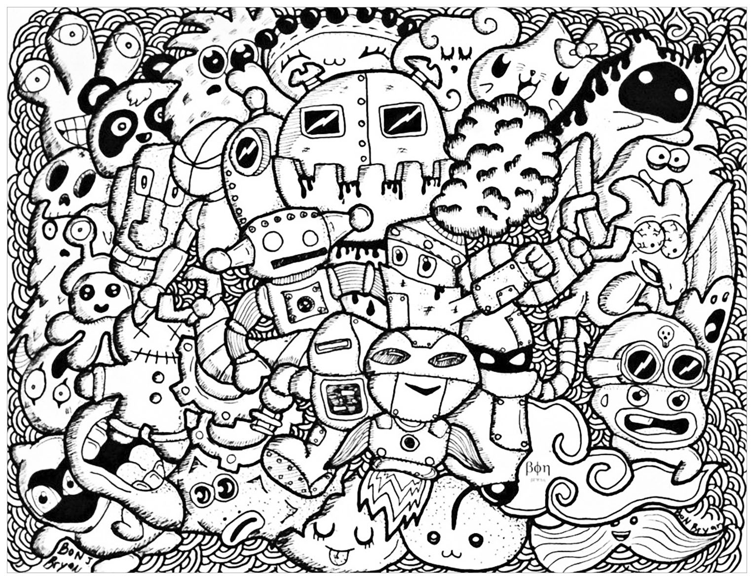 Coloriage pour adulte : Doodle Rigolo, par Bon arts