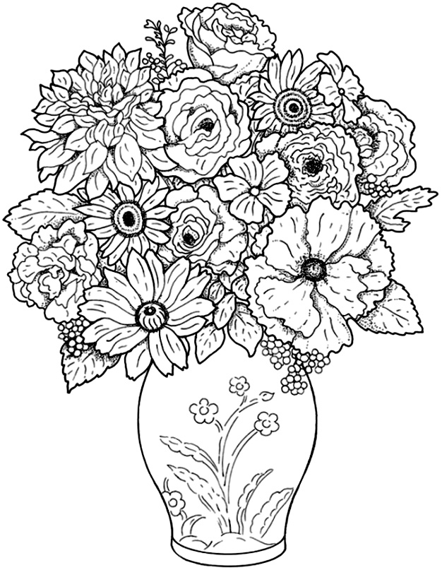 Magnifique bouquet de fleurs à colorier (difficile)