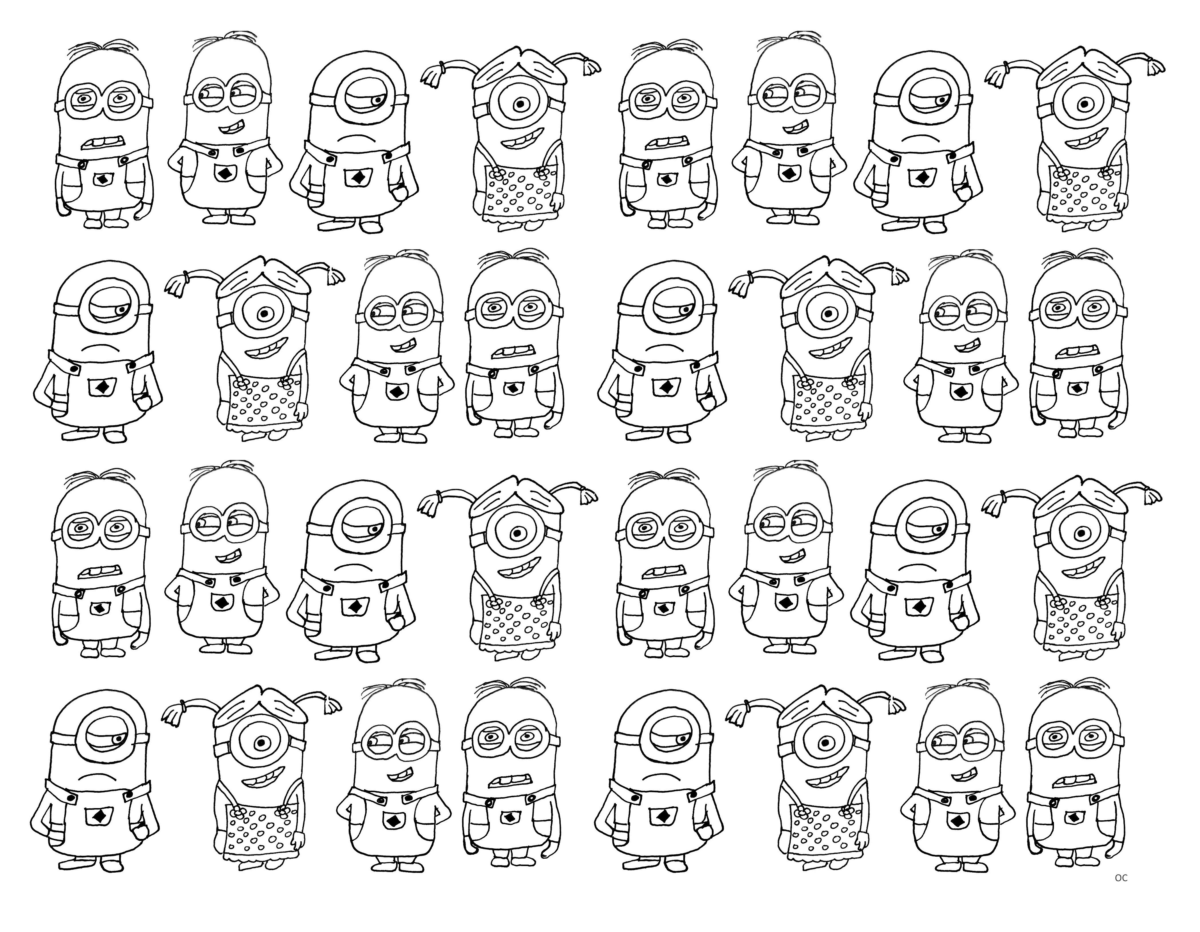 Tres nombreux minions - Coloriages d'adulte faciles à imprimer pour enfants